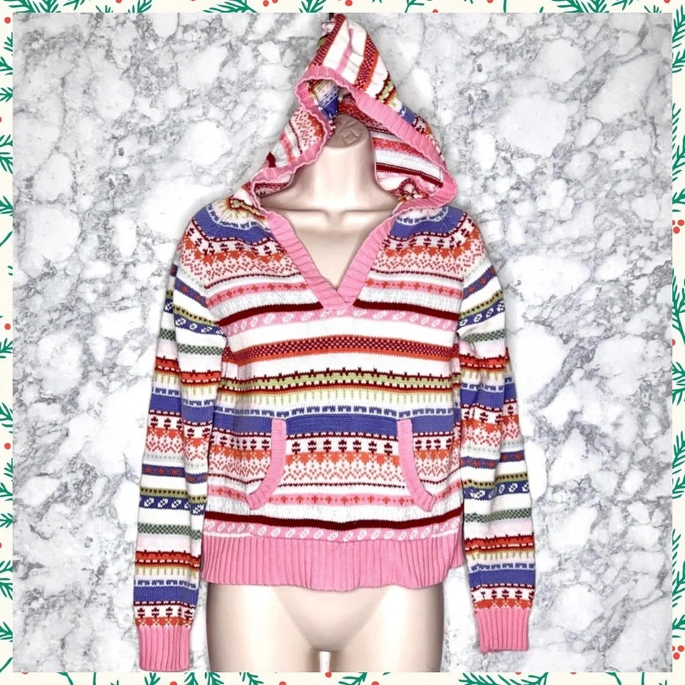 High Sierra Girls Vintage Après Ski Fair Isle Knit Hoodie Sweater Size XL - Picture 8 of 8